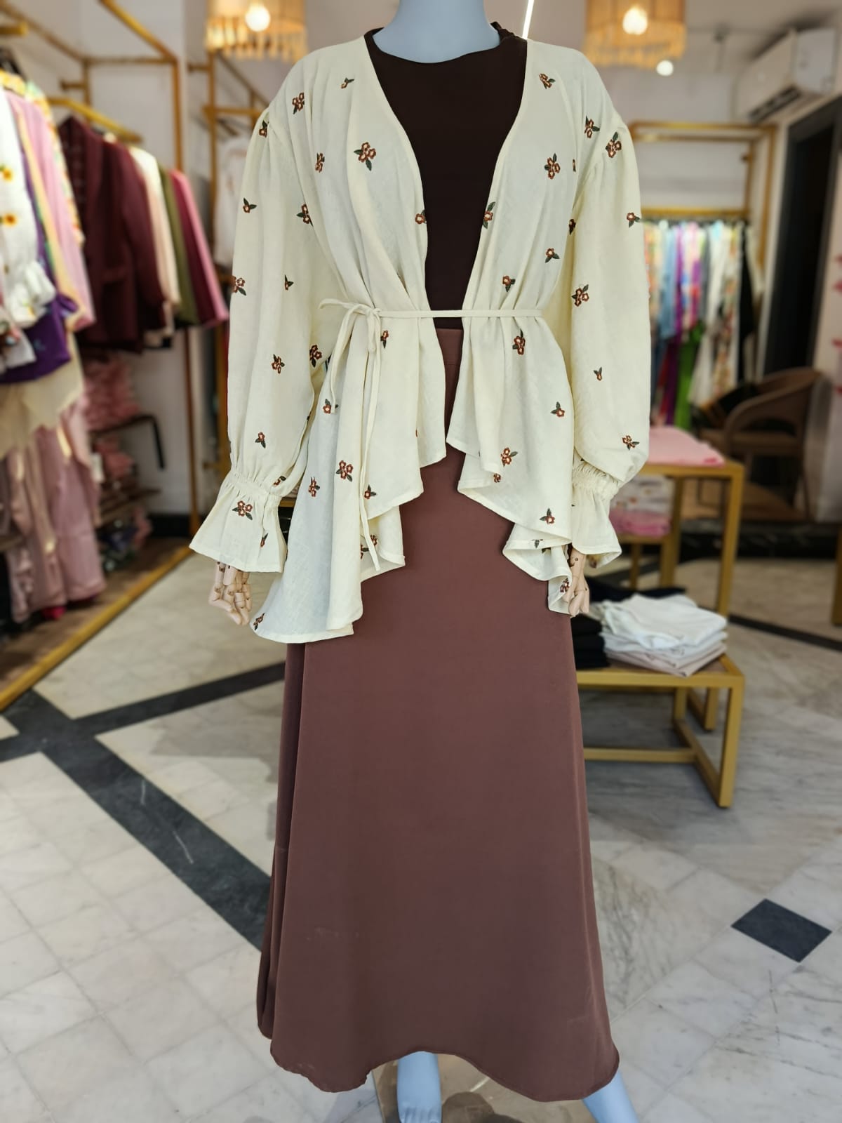 Ella’s Yellow Ruffles Embroidered Kimono