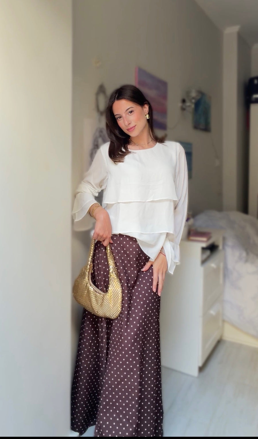 ELLA's POLKA DOTS PRINCESS SKIRT ( HALF ELASTIC WAIST ) Brown