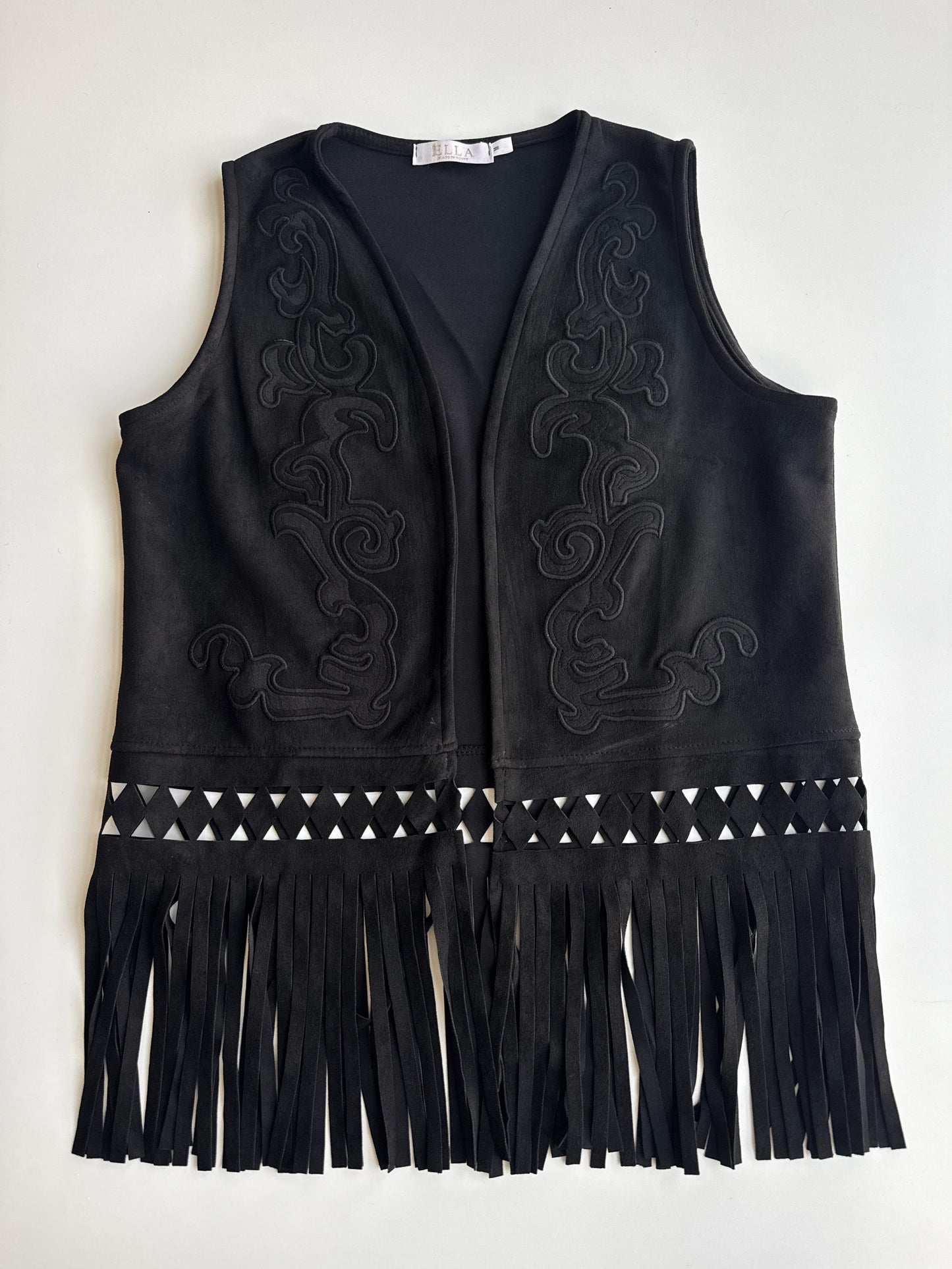 Ella's Embroidery Suede Fringes Vest