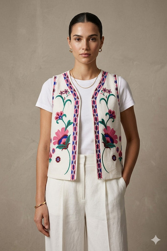 ELLA's LINEN EMBROIDERED VEST