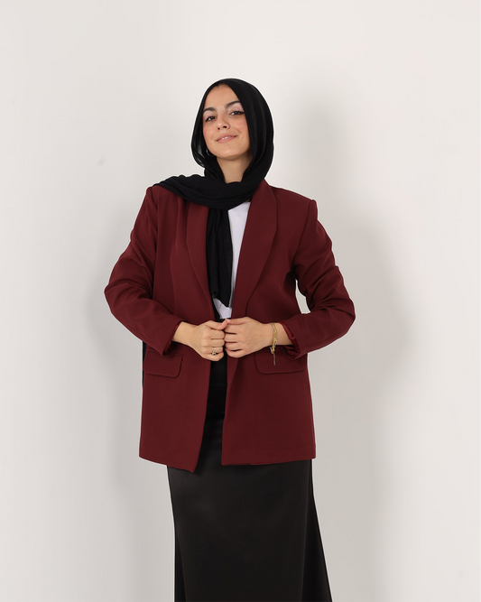 Ella's Burgundy Belted Blazer