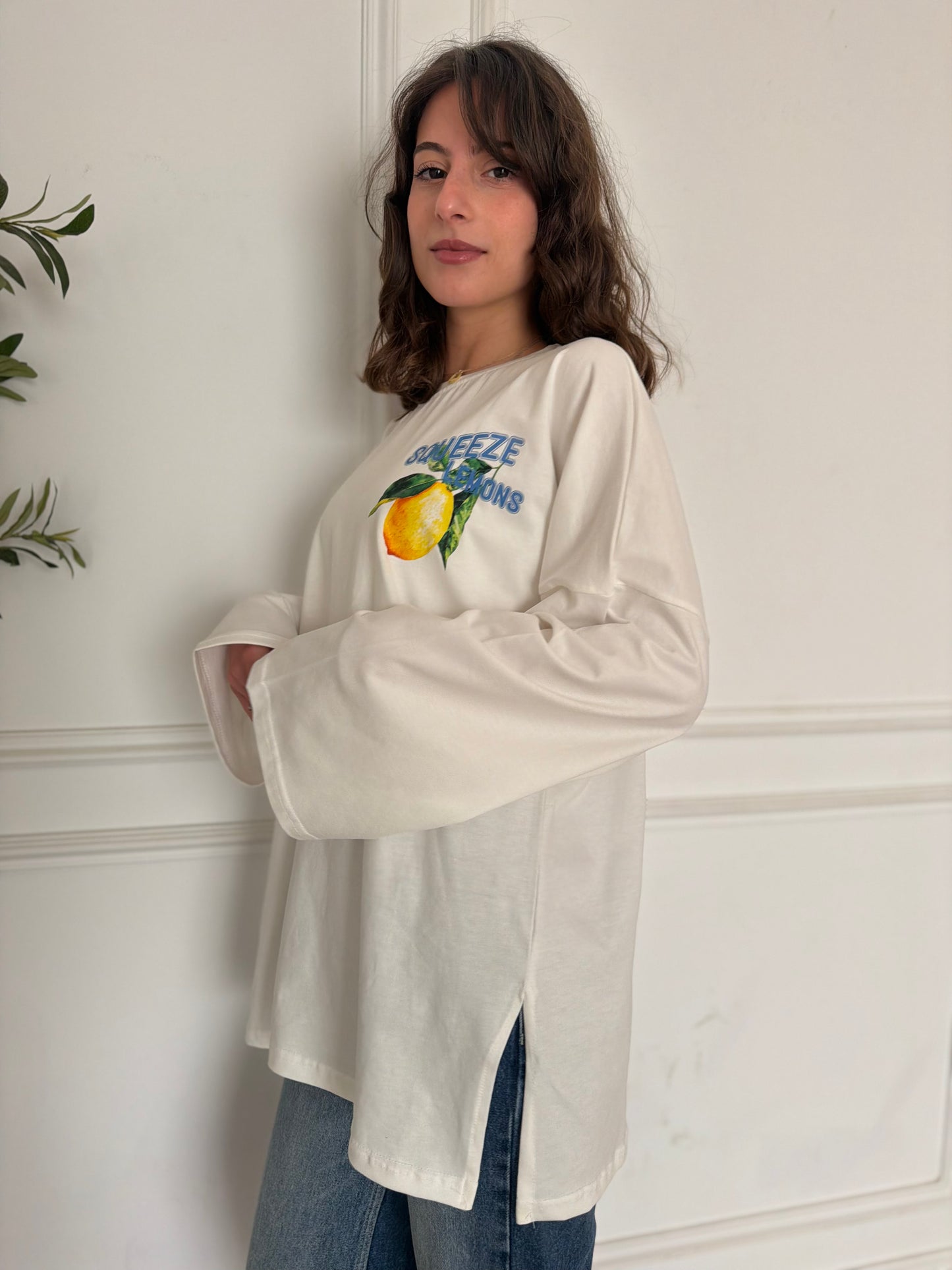 LEMON VIBES OVER-SIZED LONG SLEEVES COTTON T-SHIRT