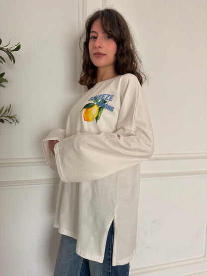 LEMON VIBES OVER-SIZED LONG SLEEVES COTTON T-SHIRT