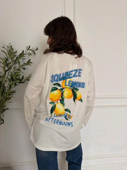 LEMON VIBES OVER-SIZED LONG SLEEVES COTTON T-SHIRT