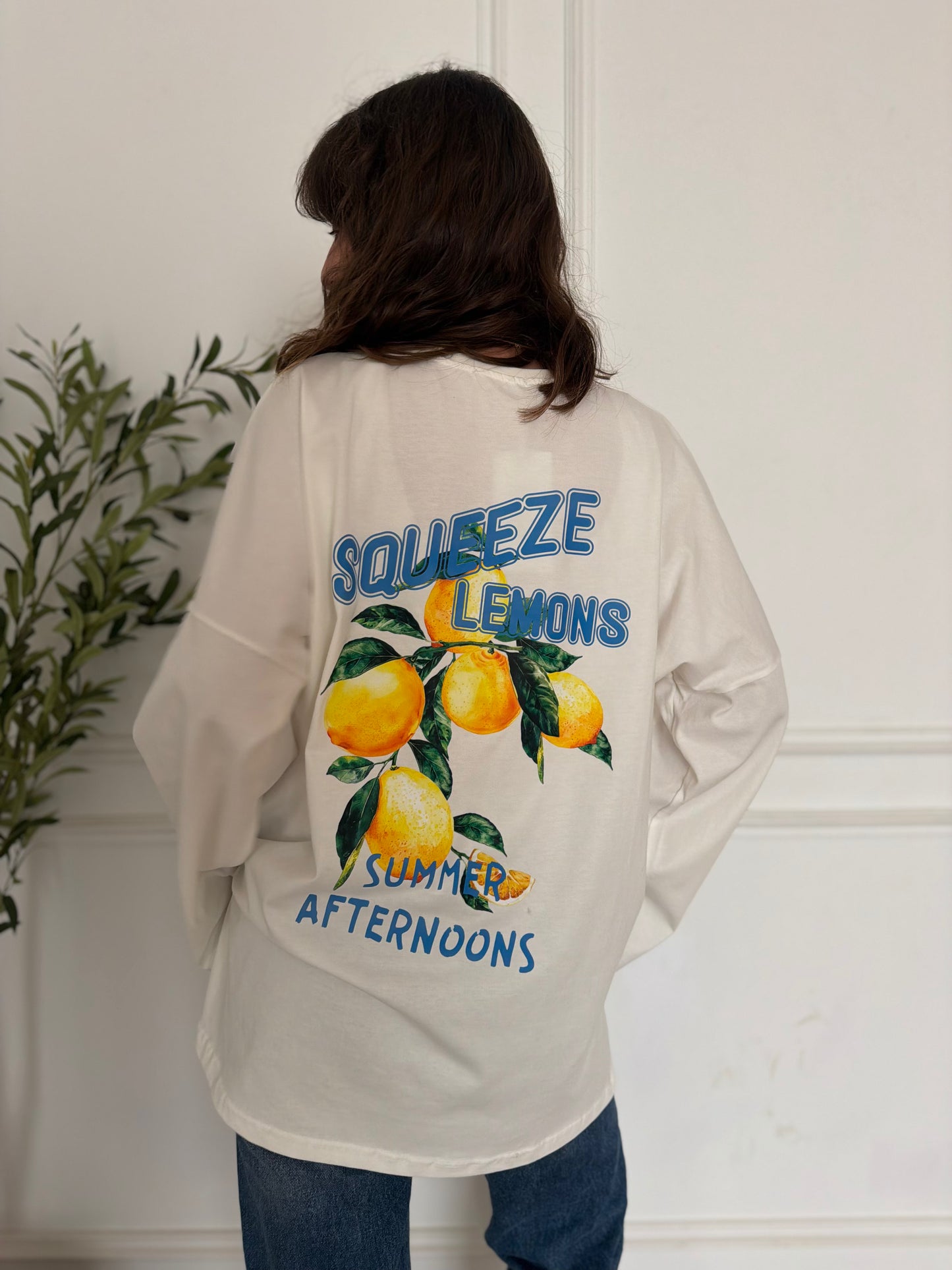 LEMON VIBES OVER-SIZED LONG SLEEVES COTTON T-SHIRT