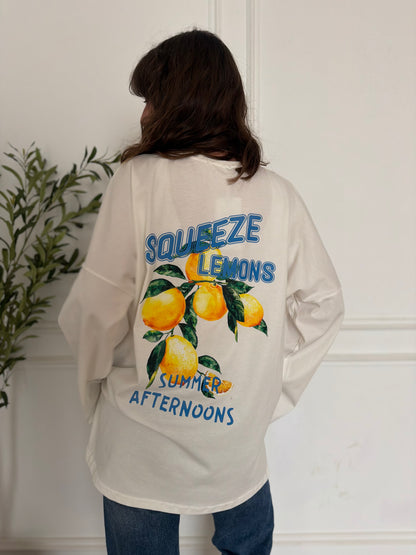 LEMON VIBES OVER-SIZED LONG SLEEVES COTTON T-SHIRT