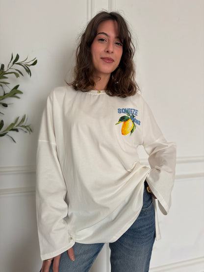 LEMON VIBES OVER-SIZED LONG SLEEVES COTTON T-SHIRT
