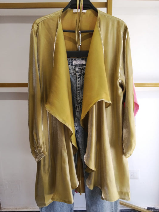 SHIMMER RUFFLES KIMONO WITH BELT MUSTARD
