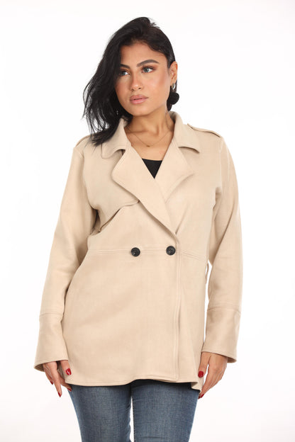 Ella’s Beige Midi Suede Trench Coat