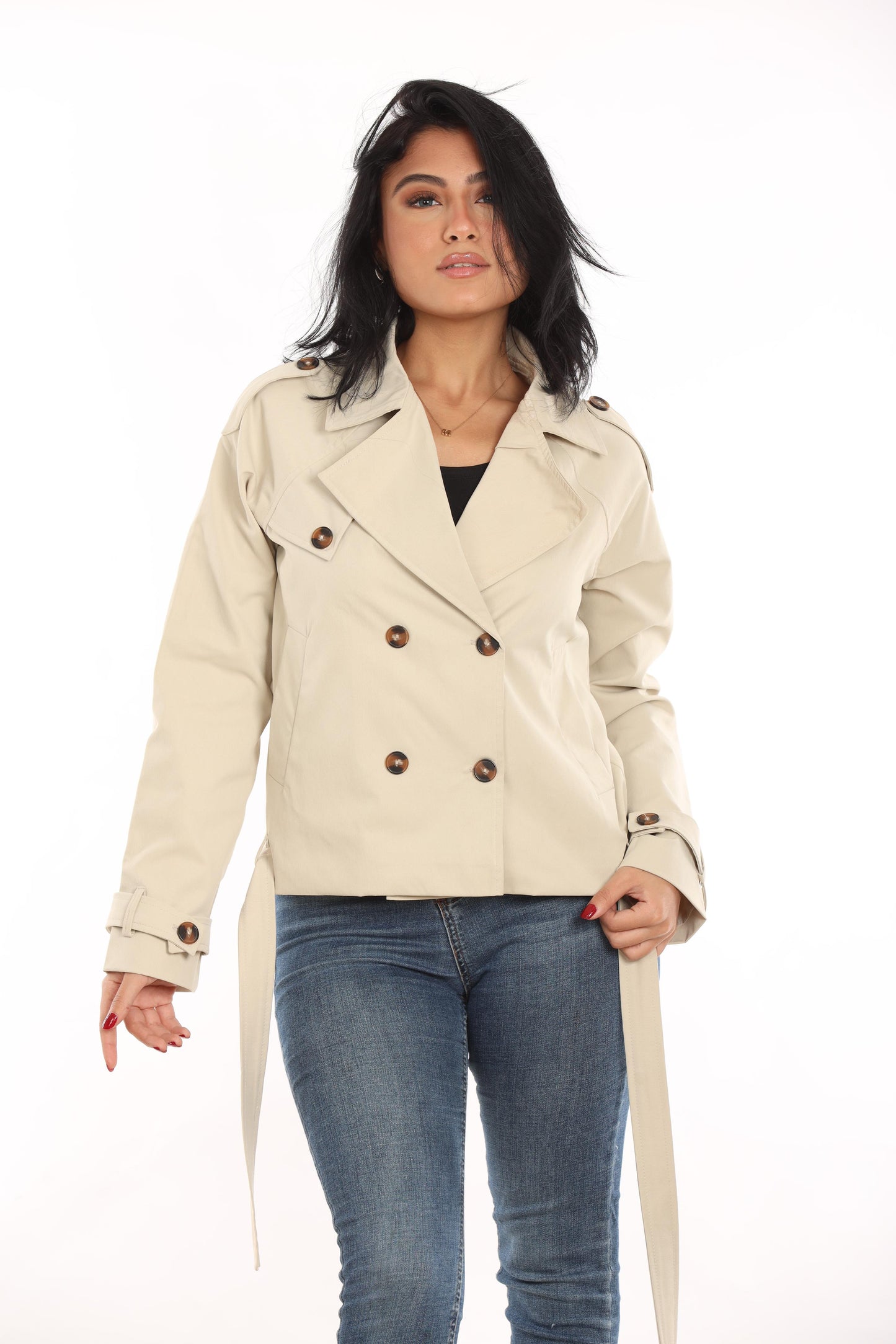 Ella’s Beige Gabardine Trench Coat