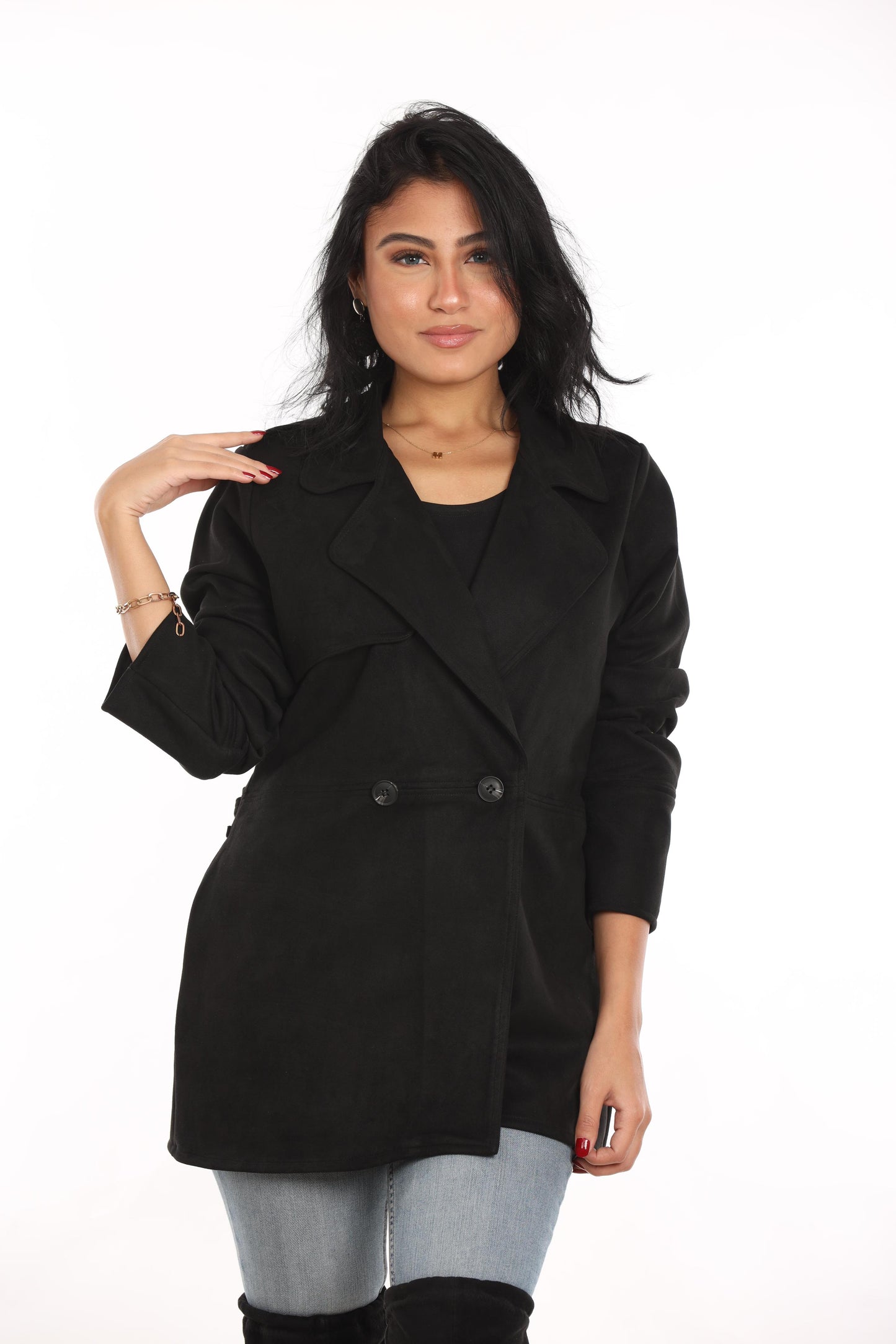 Ella’s Black Midi Suede Trench Coat