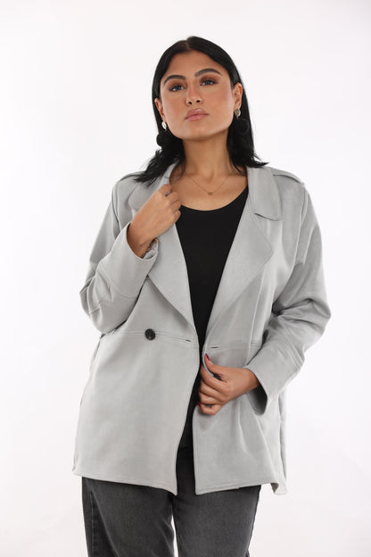 Ella’s Grey Midi Suede Trench Coat