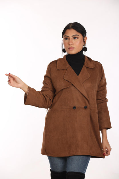 Ella’s Brown Midi Suede Trench Coat