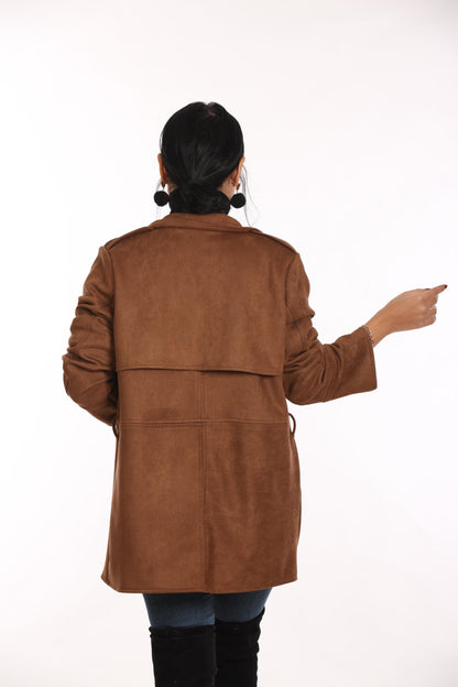 Ella’s Brown Midi Suede Trench Coat