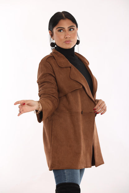 Ella’s Brown Midi Suede Trench Coat