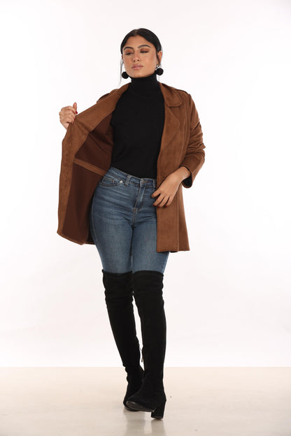 Ella’s Brown Midi Suede Trench Coat