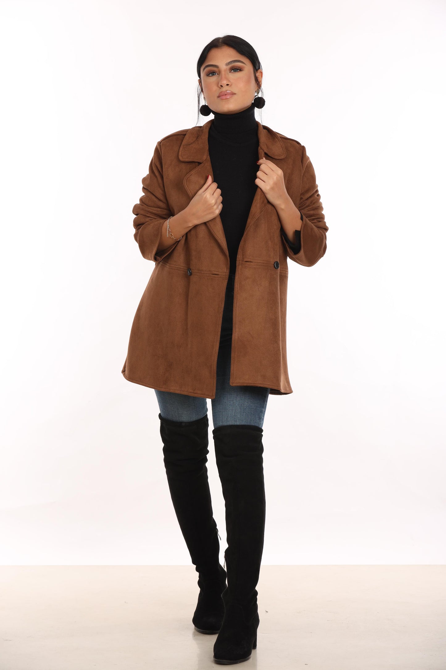 Ella’s Brown Midi Suede Trench Coat