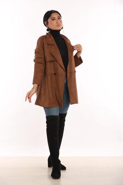 Ella’s Brown Midi Suede Trench Coat