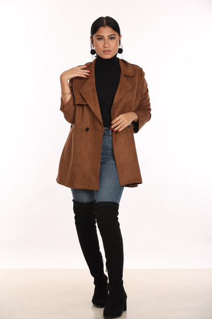 Ella’s Brown Midi Suede Trench Coat