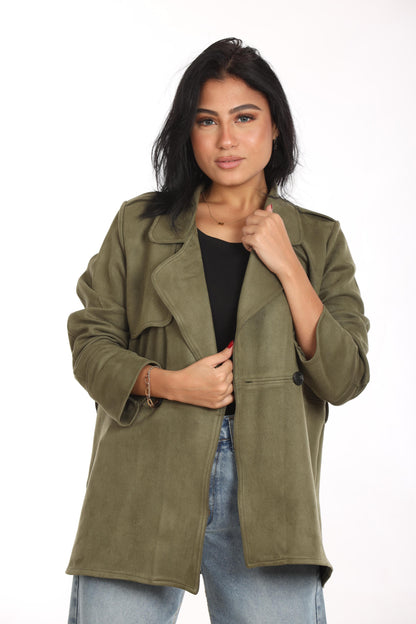 Ella’s Olive Midi Suede Trench Coat