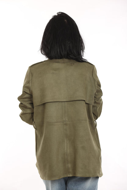 Ella’s Olive Midi Suede Trench Coat