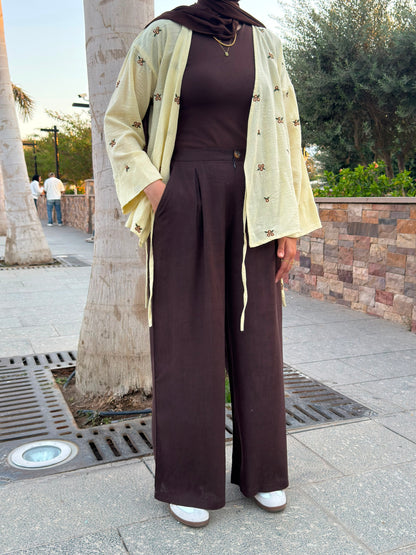 PURE COTTON LINEN PLEATED WIDE LEG PANTS
